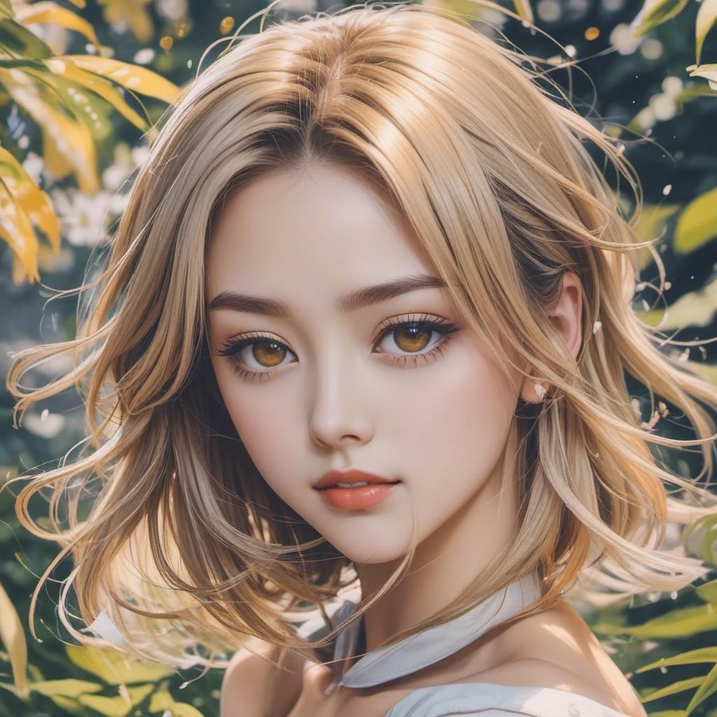  blonde girl woth shoulder hair length blue eyes with tall guy with brown hair brown eyes nothing below waist, anime style, manga style, manhwa style