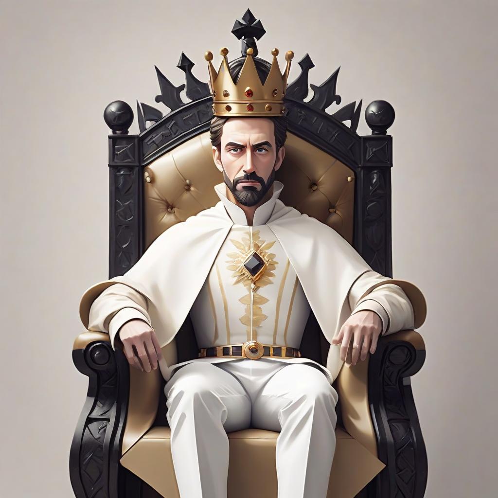  minimalist style make me a cartoon king sitting on a throne . simple, clean, uncluttered, modern, elegant