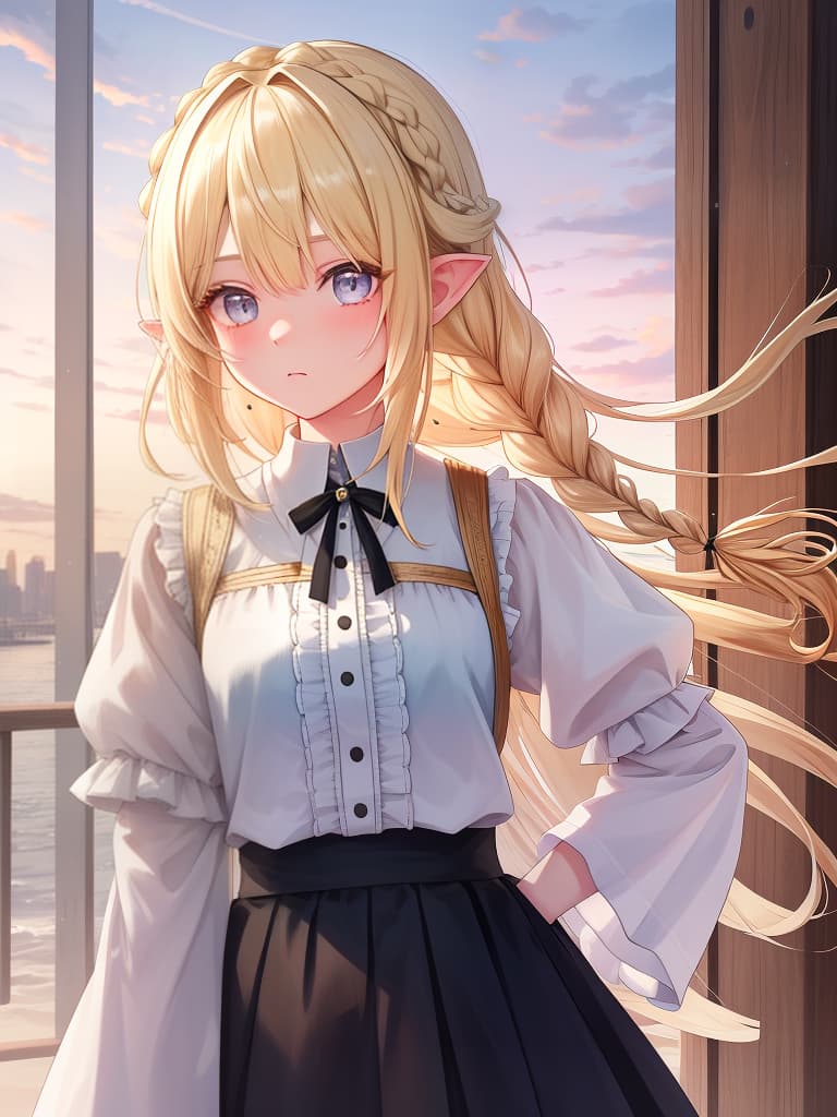  short, girls, braided ears, cool, blond, dull clothes, gradation eyes, masterpiece, best quality,8k,ultra detailed,high resolution,an extremely delicate and beautiful,hyper detail