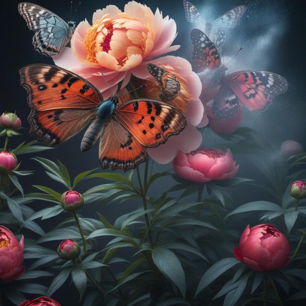  Butterfly "urticaria" on a peony hyperrealistic, full body, detailed clothing, highly detailed, cinematic lighting, stunningly beautiful, intricate, sharp focus, f/1. 8, 85mm, (centered image composition), (professionally color graded), ((bright soft diffused light)), volumetric fog, trending on instagram, trending on tumblr, HDR 4K, 8K