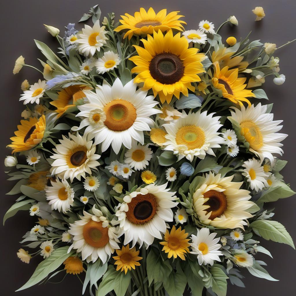  breathtaking beautiful bouquet of flowers from heribers, chamomiles and sunflowers . award winning, professional, highly detailed, sticker