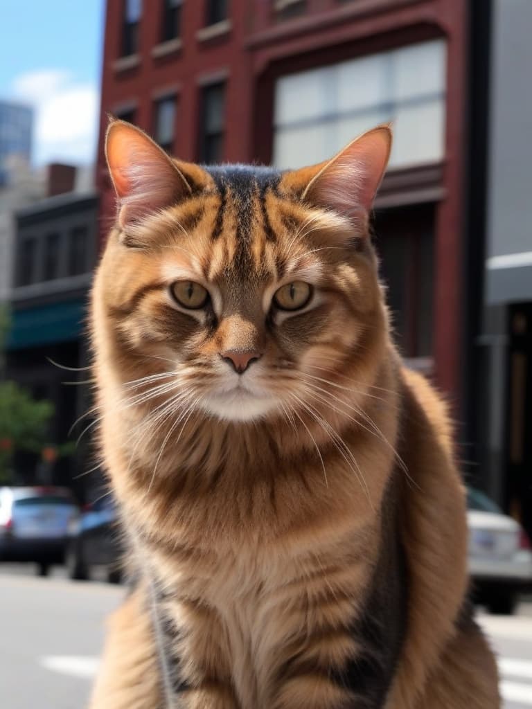  giant 1000 foot tall house cat walking over everyone and everything in new york city