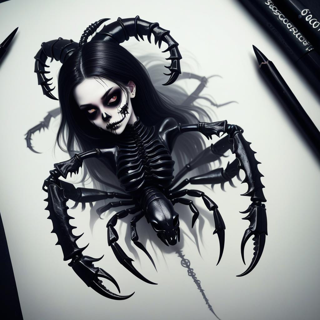  macabre style make her a scorpion girl . dark, gothic, grim, haunting, highly detailed