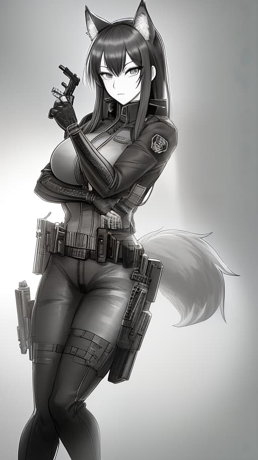  A wolf in a police uniform is holding a pistol., Sketch, Manga Sketch, Pencil drawing, Black and White, Manga, Manga style, Low detail, Line art, vector art, Monochromatic, by katsuhiro otomo and masamune shirow and studio ghilibi and yukito kishiro hyperrealistic, full body, detailed clothing, highly detailed, cinematic lighting, stunningly beautiful, intricate, sharp focus, f/1. 8, 85mm, (centered image composition), (professionally color graded), ((bright soft diffused light)), volumetric fog, trending on instagram, trending on tumblr, HDR 4K, 8K