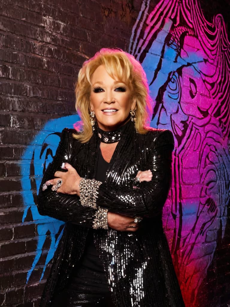  A younger country singer Tanya Tucker, medium shot, upper body, spotlight, long exposure lighting, street art style spray paint, glamour lighting