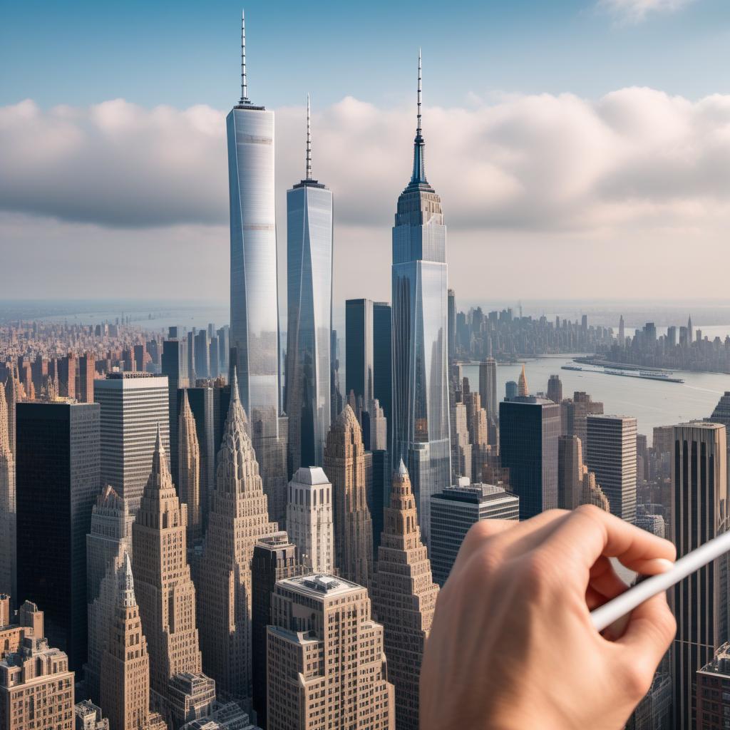  A single, continuous line drawing of the Manhattan skyline including the Twin Towers, done in a minimalistic style with as few details as possible. Every part of the skyline should be connected with one unbroken line. hyperrealistic, full body, detailed clothing, highly detailed, cinematic lighting, stunningly beautiful, intricate, sharp focus, f/1. 8, 85mm, (centered image composition), (professionally color graded), ((bright soft diffused light)), volumetric fog, trending on instagram, trending on tumblr, HDR 4K, 8K