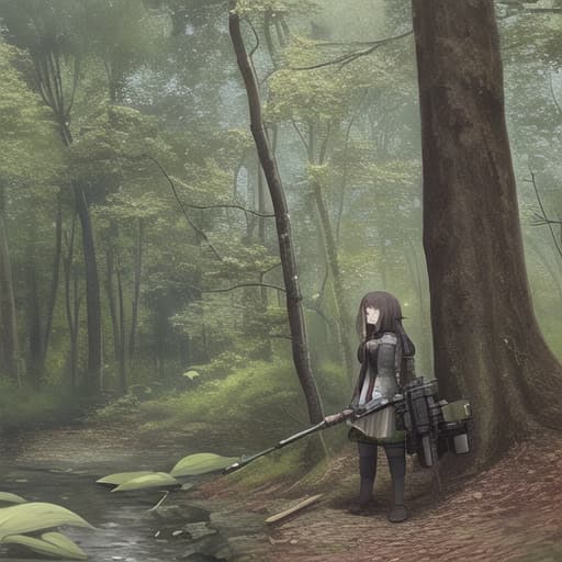  Girl in the woods with an A.R. 15