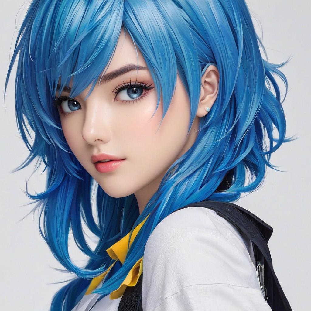  blue hair, , anime, award winning, professional, highly detailed, masterpiece