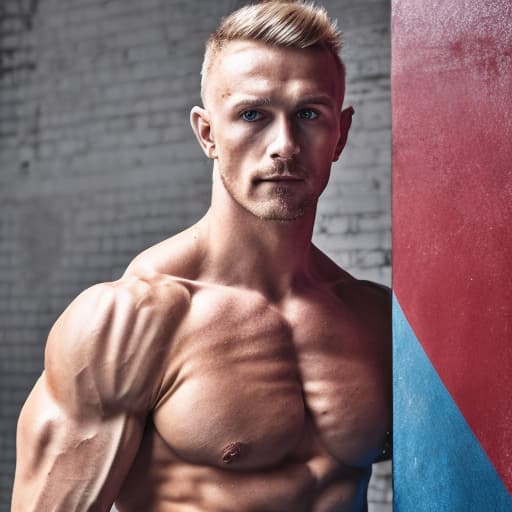 portrait+ style Russian LGBT queer fitness trainer blonde hunk dilf dude face