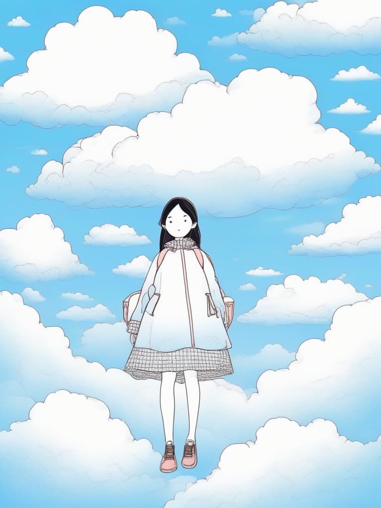  masterpiece,best work,real,(((cloud in the shape of a girl ☁))),(((only cloud))),(((outlines only))),cartoonish expression,blue sky background,comical,easy,simple pattern,simple picture,crayon line