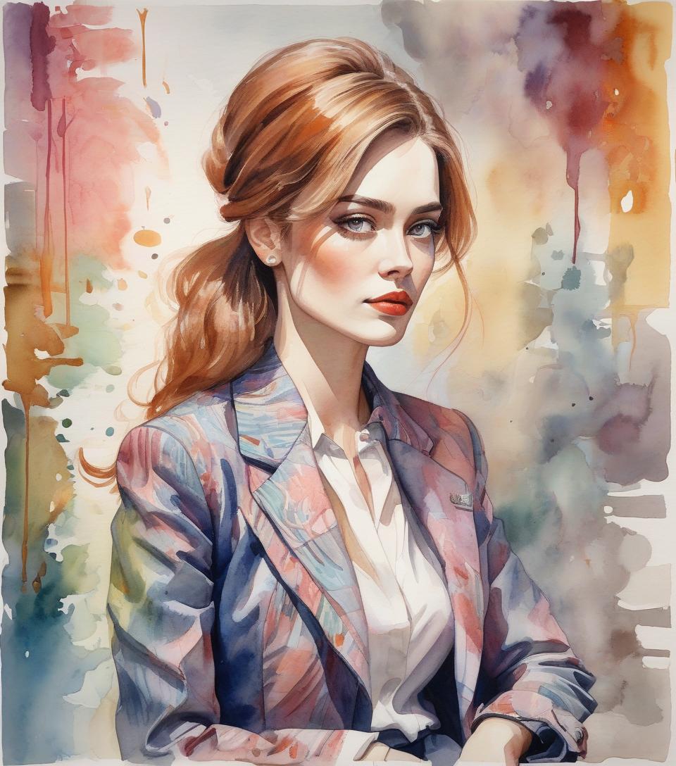  watercolor painting 20 century girl boss . vibrant, beautiful, painterly, detailed, textural, artistic