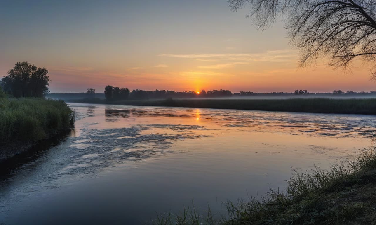  morning dawn, sunrise over the river.