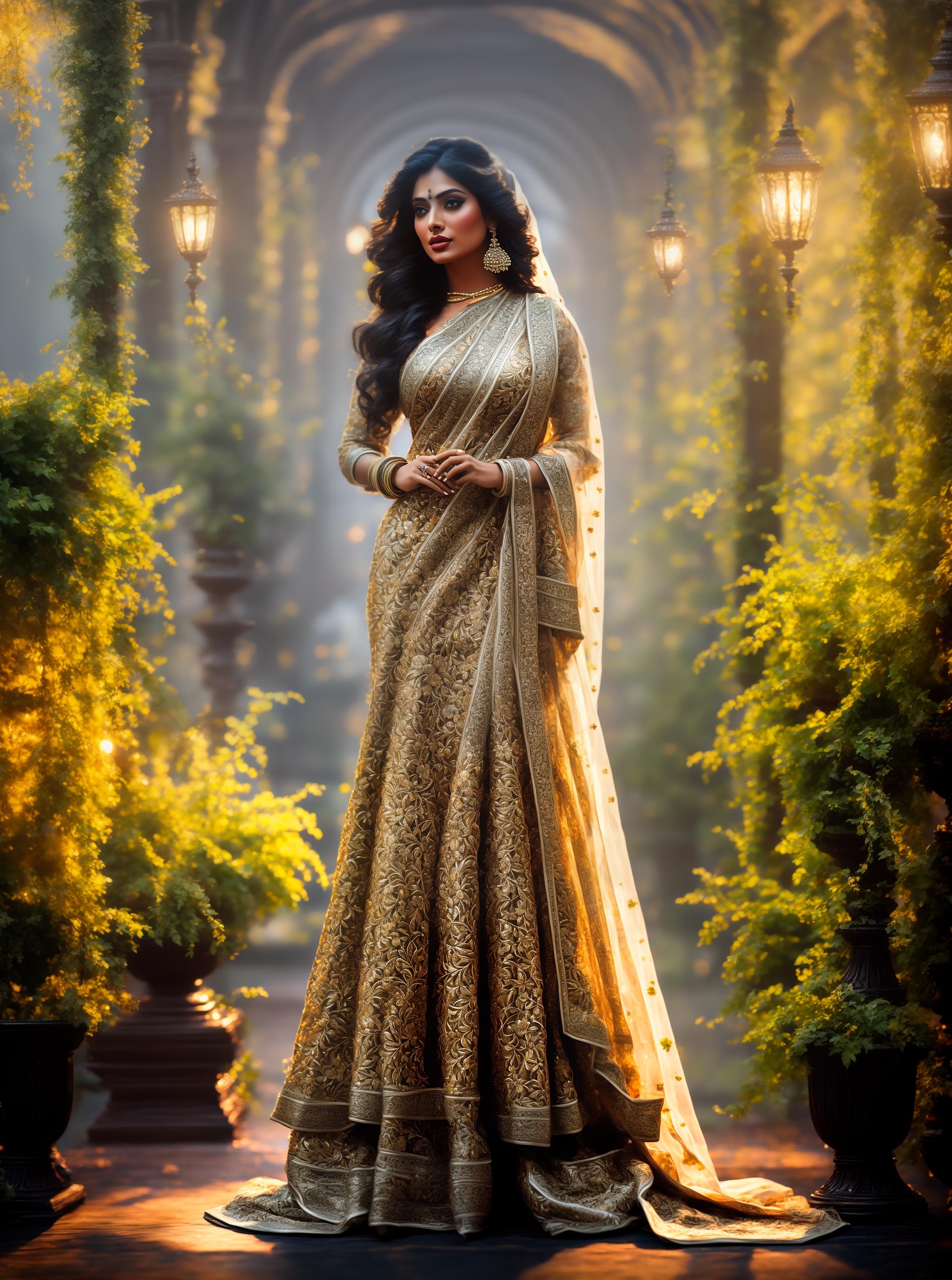  an image of hot midage indian woman hyperrealistic, full body, detailed clothing, highly detailed, cinematic lighting, stunningly beautiful, intricate, sharp focus, f/1. 8, 85mm, (centered image composition), (professionally color graded), ((bright soft diffused light)), volumetric fog, trending on instagram, trending on tumblr, HDR 4K, 8K