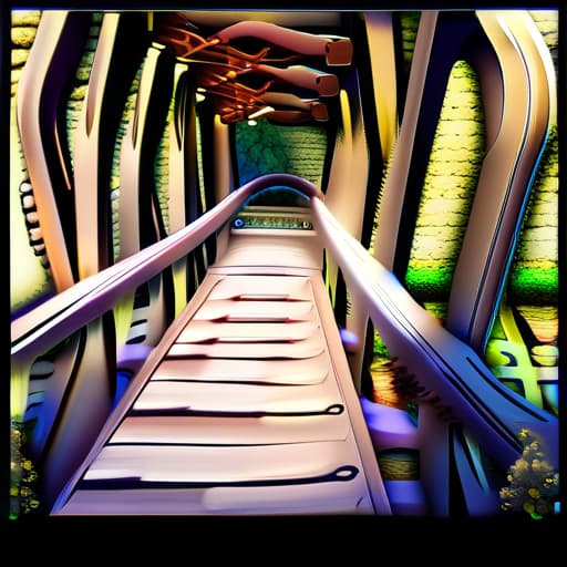  pov of bridge. rustic, stone. fantasy world.