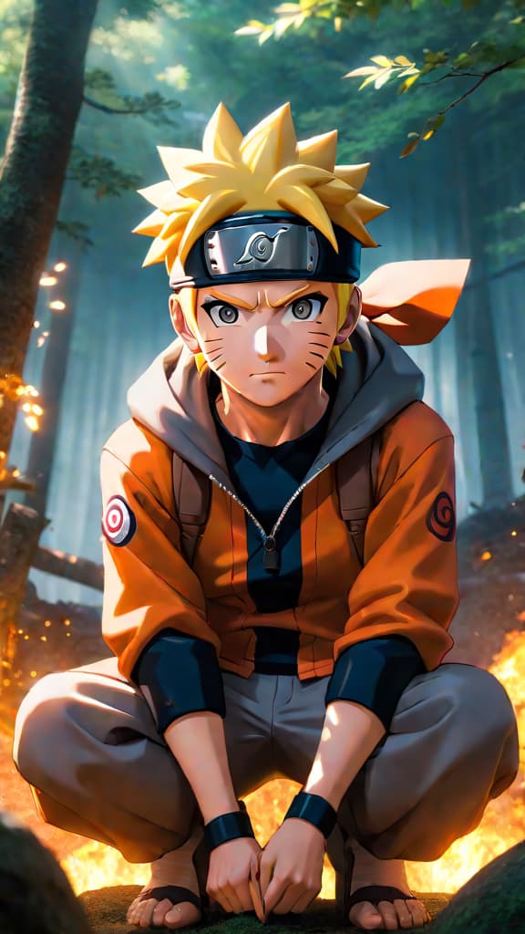  anime art of naruto from naruto, a young ninja dreaming of becoming hokage, surrounded by friends and rivals hyperrealistic, full body, detailed clothing, highly detailed, cinematic lighting, stunningly beautiful, intricate, sharp focus, f/1. 8, 85mm, (centered image composition), (professionally color graded), ((bright soft diffused light)), volumetric fog, trending on instagram, trending on tumblr, HDR 4K, 8K