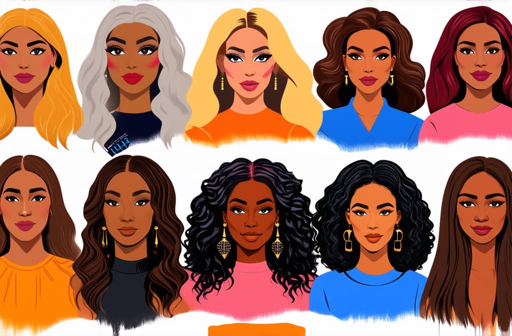  happy international women's day. different beauty. set of different female heads. different races and nationalities. colored hand drawn illustration ar 3:2 {prompt}, maximum details