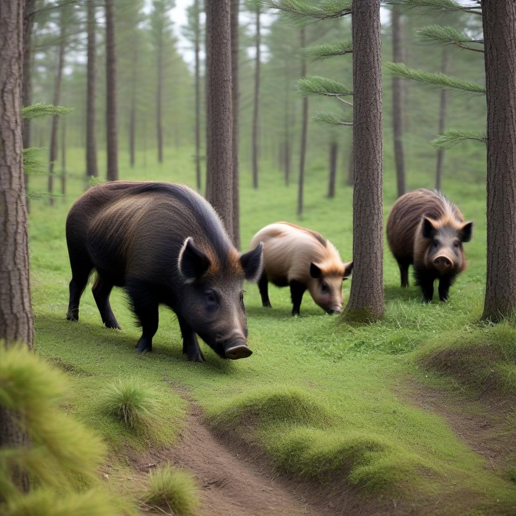  Pine forest Wild boar and pig