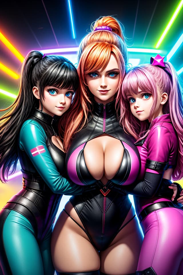  empowered family, magic neon, hq, hightly detailed, 4k