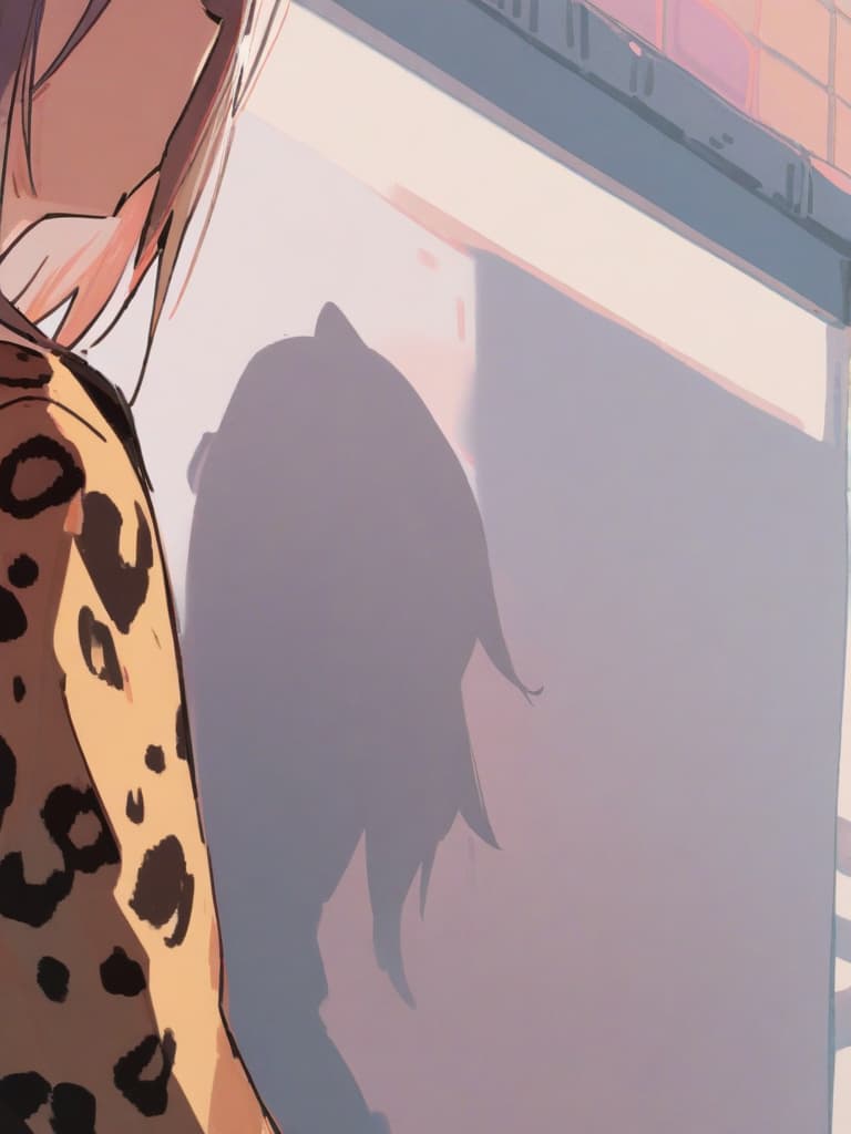  (beautiful leopard girl:1.7)(blunt bangs:1.7)(fangs:1.7)(in leopard print jean jacket:1.5)(close up of upper body)masterpiece,high quality,16k,super analysis