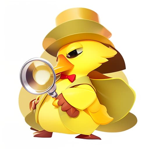  Duck. Stylized yellow duckling detective in a Sherlock Holmes hat with a magnifying glass in his hand, dressed in a trench coat and red bow tie and checkered hat, cute, fluffy, primitive shape, round, small beak, big eyes. White background. Brawl Stars Game style. Cartoon 2d gradient flat vector illustration, soft shadows. Ultra high detail, beautiful details, filigree detailing, fine detailing. Minimalism. Flat vector illustration. Colorful cartoon flat illustration., Anime style photo, Manga style, Digital art, glow effects, Hand drawn, render, 8k, octane render, cinema 4d, blender, dark, atmospheric 4k ultra detailed, cinematic sensual, Sharp focus, humorous illustration, hyperrealistic, big depth of field, Masterpiece, colors, 3d octa hyperrealistic, full body, detailed clothing, highly detailed, cinematic lighting, stunningly beautiful, intricate, sharp focus, f/1. 8, 85mm, (centered image composition), (professionally color graded), ((bright soft diffused light)), volumetric fog, trending on instagram, trending on tumblr, HDR 4K, 8K