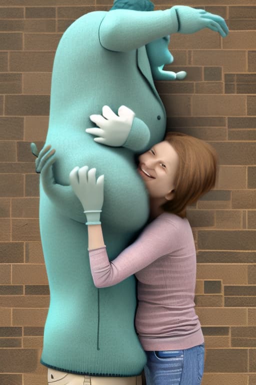 wa-vy style An imaginary friend hugging a real person