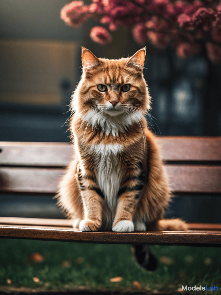  a cat sitting on a bench hyperrealistic, full body, detailed clothing, highly detailed, cinematic lighting, stunningly beautiful, intricate, sharp focus, f/1. 8, 85mm, (centered image composition), (professionally color graded), ((bright soft diffused light)), volumetric fog, trending on instagram, trending on tumblr, HDR 4K, 8K