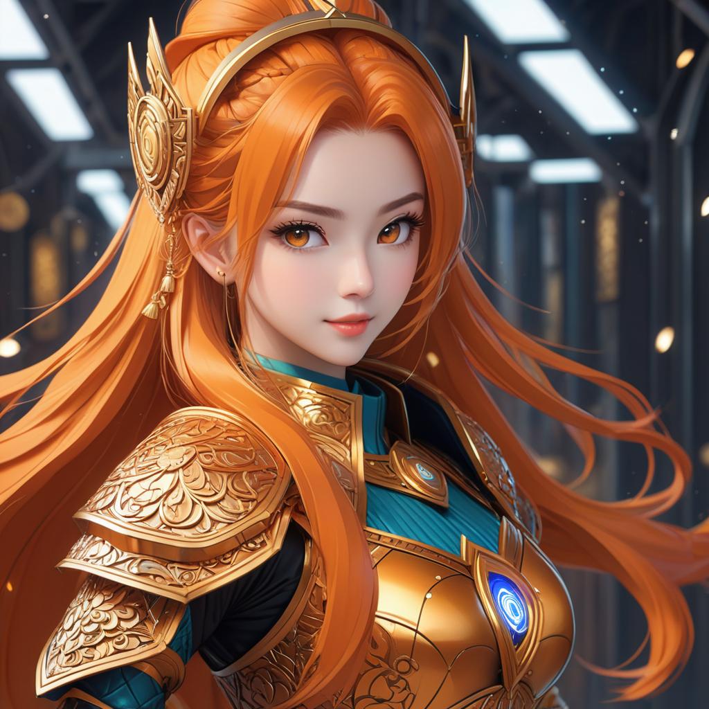  isometric style front view, masterpiece, best quality, photorealistic, raw photo, (1girl, looking at viewer), long orange hair, bitcoin mechanical armor,bitcoin intricate armor, delicate orange filigree, intricate filigree, orange metalic parts, detailed part, dynamic pose, detailed background, dynamic lighting,bitcoin. vibrant, beautiful, crisp, detailed, ultra detailed, intricate