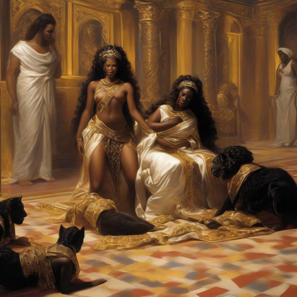  the queen of sheba fainted and lay unconscious on the floor, and two black maids bent over her and tried to bring her to her senses.