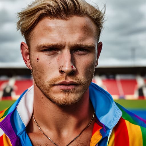 portrait+ style British LGBT queer rugby player blonde hunk dude face