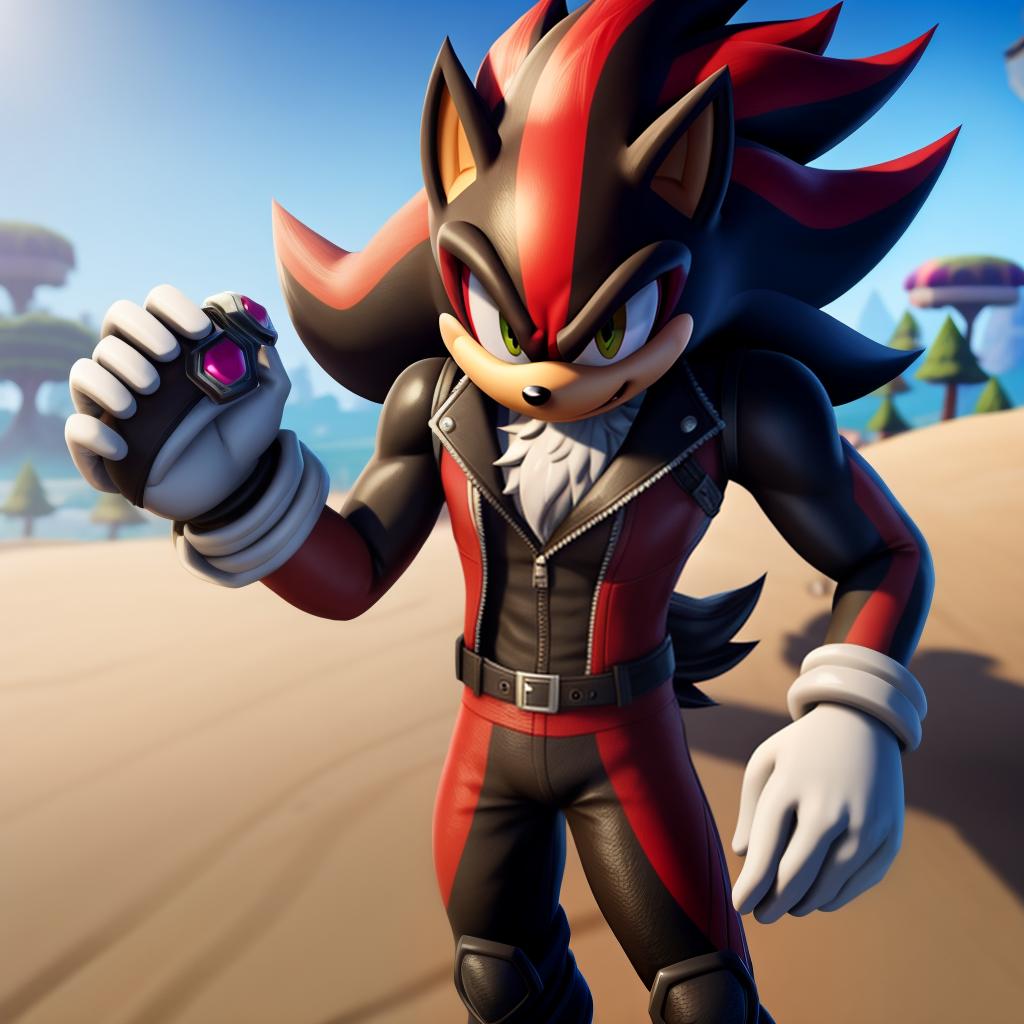  Shadow the hedgehog (sega, Fortnite), full body, white gloves, open eyes, masterpiece, 4k, fine details,