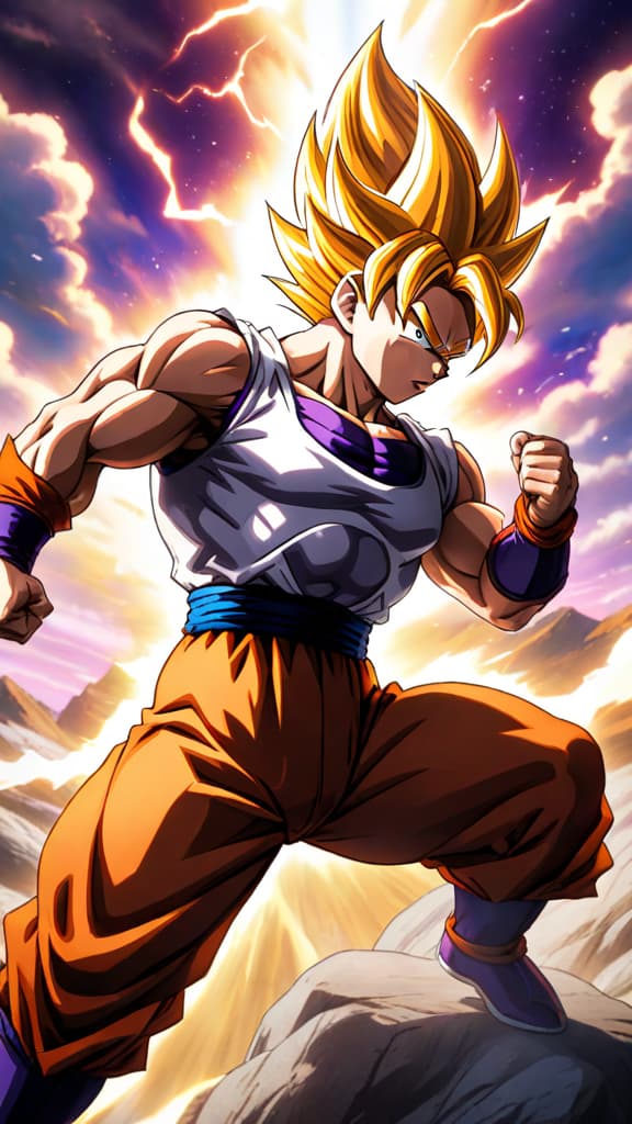  an anime art of goku fighting frieza in namek's core, with a sense of impending doom. hyperrealistic, full body, detailed clothing, highly detailed, cinematic lighting, stunningly beautiful, intricate, sharp focus, f/1. 8, 85mm, (centered image composition), (professionally color graded), ((bright soft diffused light)), volumetric fog, trending on instagram, trending on tumblr, HDR 4K, 8K