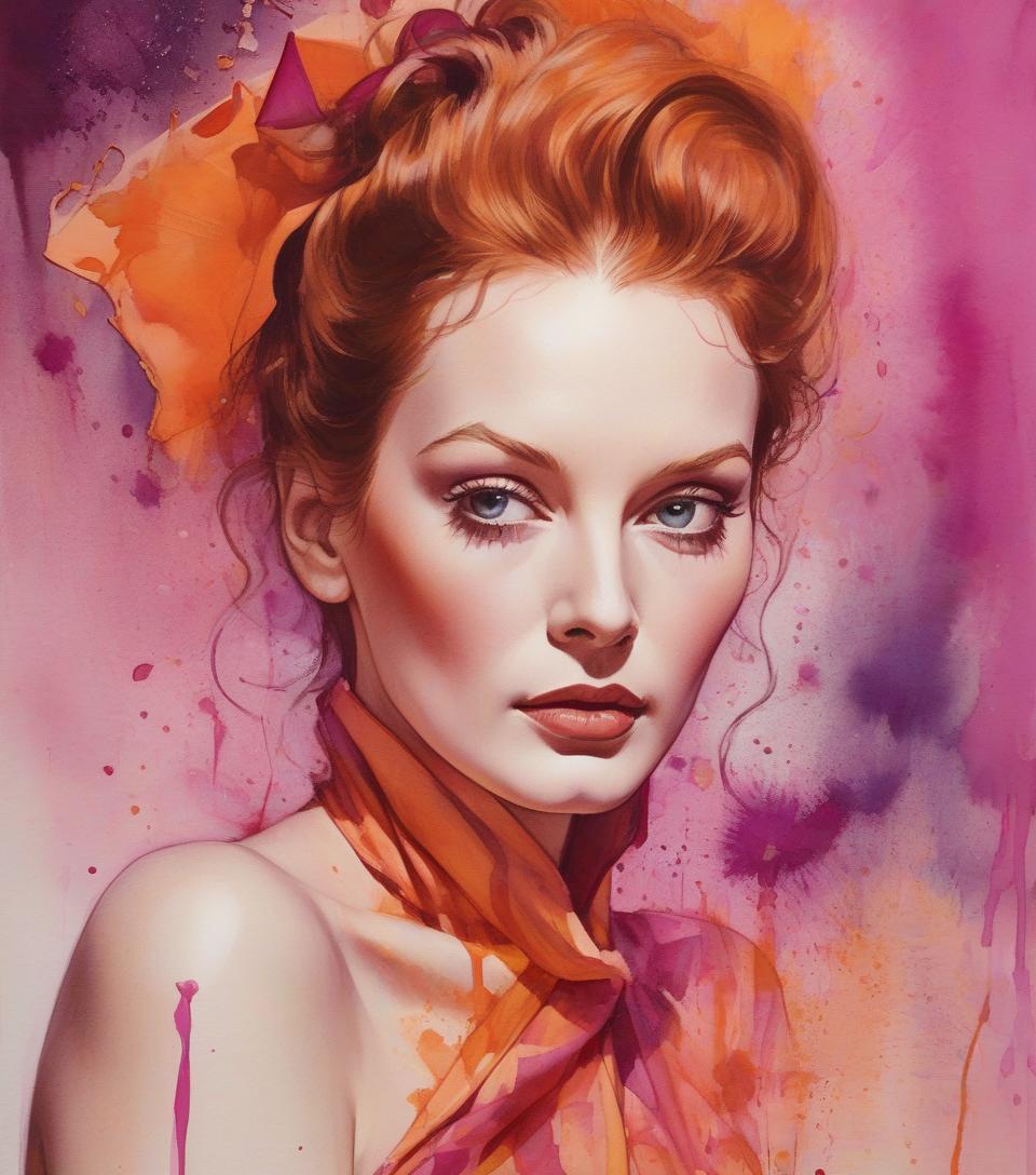  concept art painting of a woman in magenta and orange colors, maureen o&#39;hara, pretty much beautiful face, ultra detailed paintings inspired by wlop, trending with artstation, fantasy art, intricate wlop, art of wlop, wlop art, wlop |, the style of wlop, beautiful character drawings, wlop painting style, wlop | art germ, unparalleled beauty tumbler, figurative art, intense watercolor, watercolor detailed art, watercolor splash, surreal, avant garde pop art, beautiful and expressive paintings, beautiful artwork illustration, very colorful tones, wonderful, cool beauty, master piece, highest quality, official art, women only, sharp outline, best shot, vector art, written by sandra chevrier, dave mckean、by richard avedon、written by maki