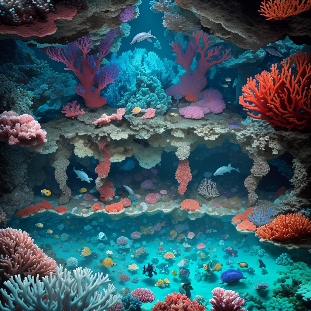  masterpiece, best quality, Most Beautiful in deep sea teeming with vibrant corals, diverse marine life, and enchanting underwater landscapes, full of corals, acrophore, small fishes, anemones, dolphin, various algaes, caves, colorful,all captured in stunning 8k resolution with intricate details.