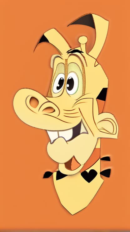  the same giraffe character but as a wacky humorous 3d animated character. same shape or outline used as a reference. same eyes, same mouth, same hair. must be hq.