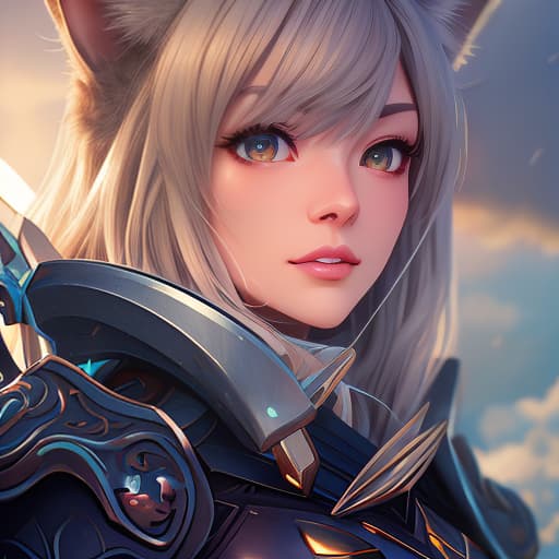  a close up of a person with a cat ear, olchas logan cure liang xing, beautiful kawaii lighting, sky and ocean background, clean borders ; photorealistic, freya, soft coloring, brigitte, 3 d artwork, inspired by Pu Hua, fox, 1 0, kawai, sona, blossom sakura, full image hyperrealistic, full body, detailed clothing, highly detailed, cinematic lighting, stunningly beautiful, intricate, sharp focus, f/1. 8, 85mm, (centered image composition), (professionally color graded), ((bright soft diffused light)), volumetric fog, trending on instagram, trending on tumblr, HDR 4K, 8K