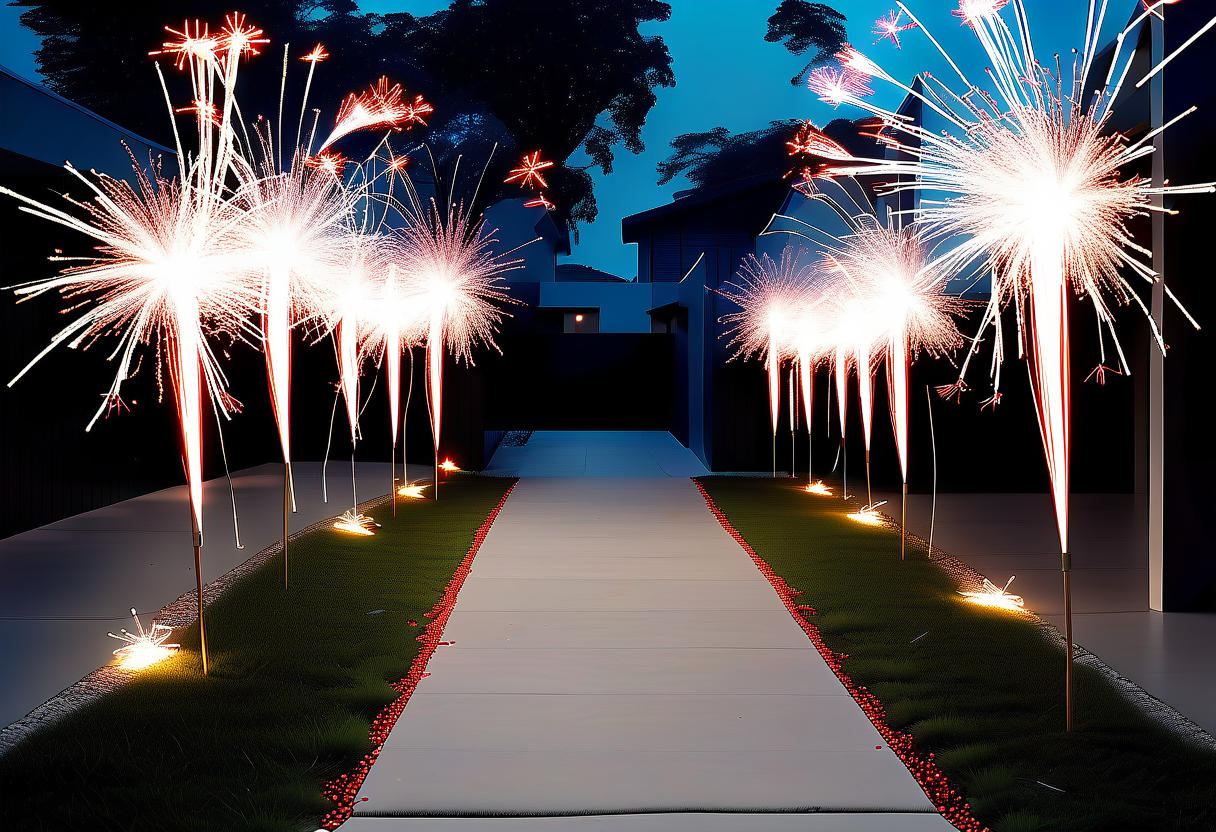  minimalist style stellar path with the addition of firecrackers, firecrackers and bengal lights . simple, clean, uncluttered, modern, elegant