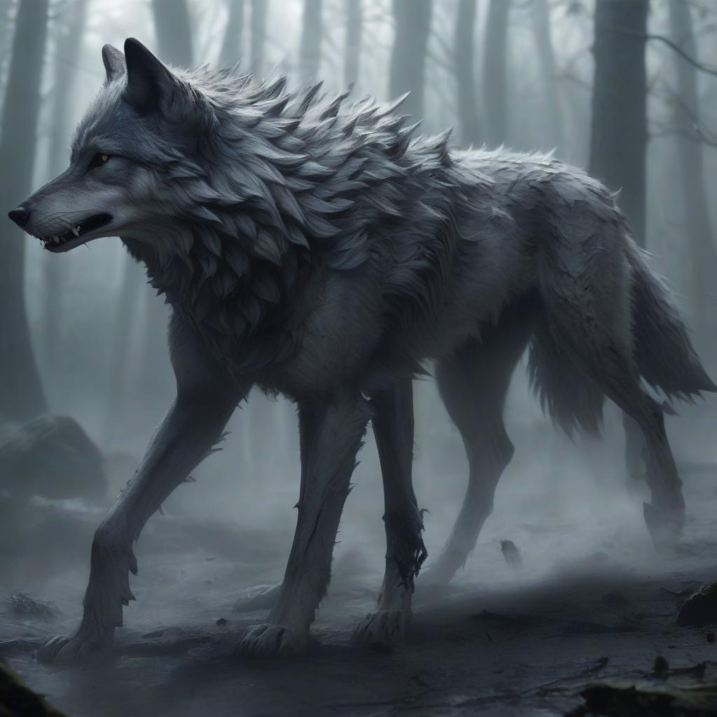  magical ash wolves are mutated wolves with the ability to create ash vortices that engulf enemies and make them vulnerable to attack. the body of wolves is covered with traces of magical infection. there's no wool in places.