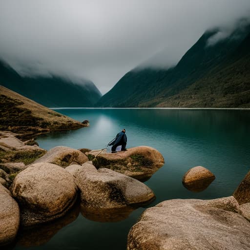  akram fishing hyperrealistic, full body, detailed clothing, highly detailed, cinematic lighting, stunningly beautiful, intricate, sharp focus, f/1. 8, 85mm, (centered image composition), (professionally color graded), ((bright soft diffused light)), volumetric fog, trending on instagram, trending on tumblr, HDR 4K, 8K