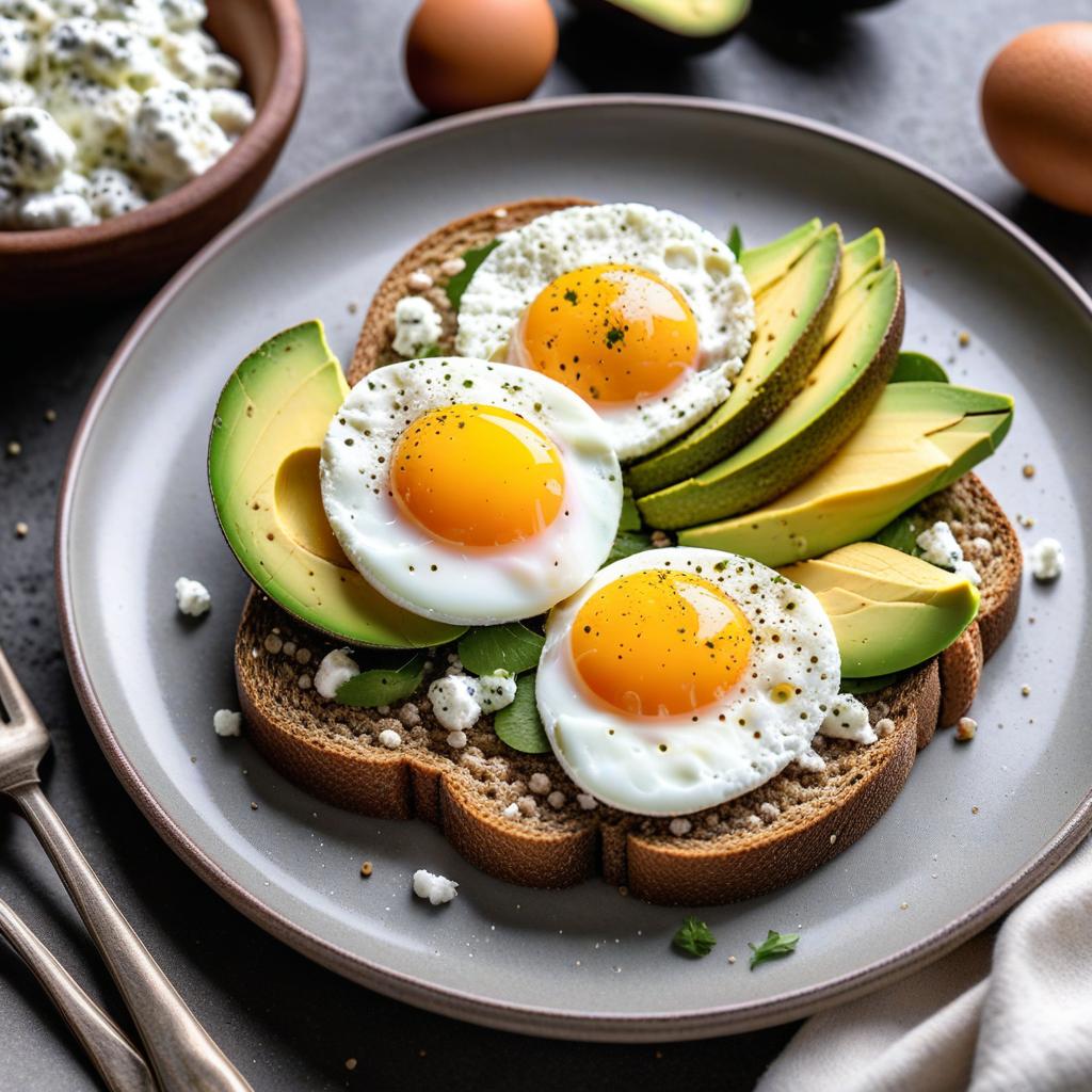  realistic close up portrait meal photo of (((Buckwheat toast with avocado, cottage cheese and quail eggs))), with (Whole wheat buckwheat bread, Avocado, Cottage cheese, Extra virgin olive oil, Quail egg), ((served in a white plate)), ((with white background)), (((Healthy Eating Plate))), (((Harvard Eating Plate))), ((food photography)), with macro lens, shallow depth of field, highly detailed, natural lighting, natural colors, photorealism, Canon EOS R3, nikon, f/1.4, ISO 200, 1/160s, 8K, RAW, unedited, in-frame hyperrealistic, full body, detailed clothing, highly detailed, cinematic lighting, stunningly beautiful, intricate, sharp focus, f/1. 8, 85mm, (centered image composition), (professionally color graded), ((bright soft diffused light)), volumetric fog, trending on instagram, trending on tumblr, HDR 4K, 8K