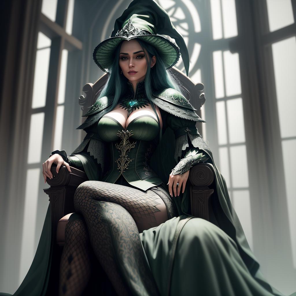  evil witch with smelly green stink lines. sitting on a throne with mystical creatures around her hyperrealistic, full body, detailed clothing, highly detailed, cinematic lighting, stunningly beautiful, intricate, sharp focus, f/1. 8, 85mm, (centered image composition), (professionally color graded), ((bright soft diffused light)), volumetric fog, trending on instagram, trending on tumblr, HDR 4K, 8K