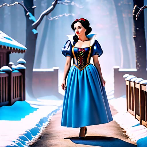  Snow white, whole body hyperrealistic, full body, detailed clothing, highly detailed, cinematic lighting, stunningly beautiful, intricate, sharp focus, f/1. 8, 85mm, (centered image composition), (professionally color graded), ((bright soft diffused light)), volumetric fog, trending on instagram, trending on tumblr, HDR 4K, 8K