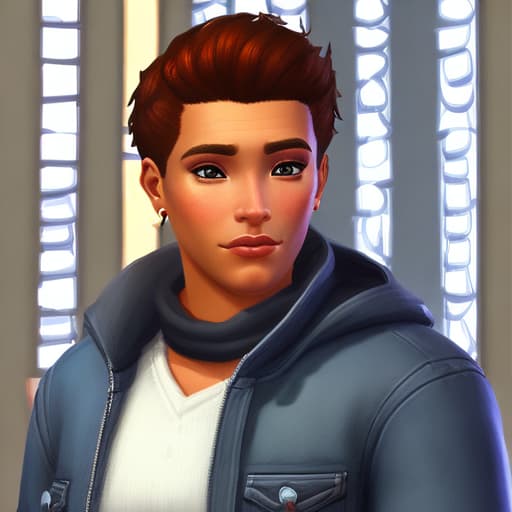 portrait+ style Sims 4 queer brunette hunk dude face