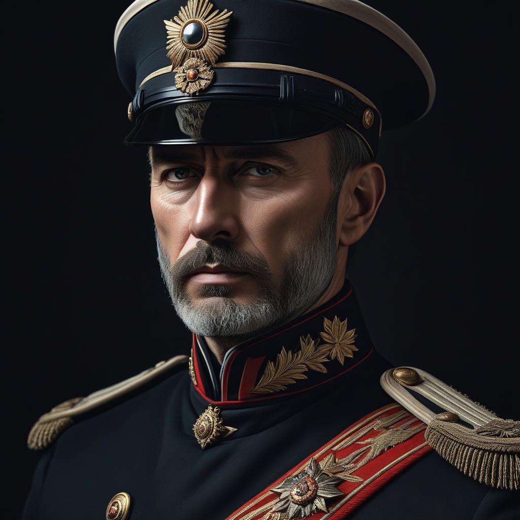  line art drawing close up of a courageous 19th century russian officer of the tsarist army, on a dark background, vector graphics, author kuno weber, computer graphics on trend, digital art, laurie early, elegant oil painting, stunning, profile photo with a resolution of 1024 pixels, . professional, sleek, modern, minimalist, graphic, line art, vector graphics hyperrealistic, full body, detailed clothing, highly detailed, cinematic lighting, stunningly beautiful, intricate, sharp focus, f/1. 8, 85mm, (centered image composition), (professionally color graded), ((bright soft diffused light)), volumetric fog, trending on instagram, trending on tumblr, HDR 4K, 8K