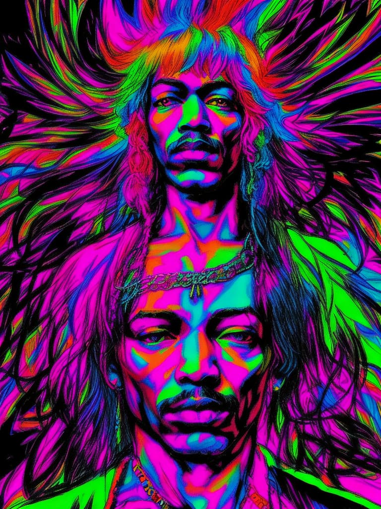  Psychedelic Portrait, Black light, Jimi Hendrix, medium/full body