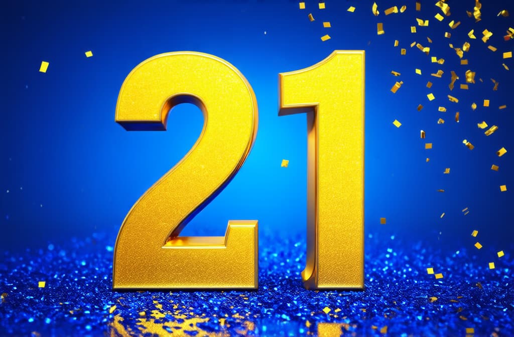  single 3d number "21" standing on solid background, confetti falling ar 3:2 {prompt}, maximum details