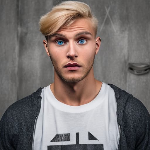 portrait+ style USSR queer fitness trainer blonde hunk dude face