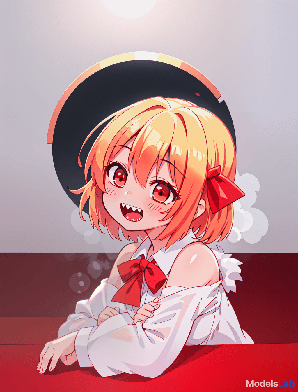  rumia, touhou project, , cute, happy, girl, elementary student, straight hair, blonde hair, short hair, red hair tie, sharp teeth, razor sharp teeth, flat , no s, board like, no , bare , bottomless, , , , lewd, anime, rumia is a cute girl, around 128cm, with a cute face and sharp teeth. she has short blonde hair approximately to her shoulders, tied at one side with a red ribbon that's used to seal her true power. she has crimson red eyes, and a like body with a flat , plump , and a puffy mound that looks like a 's. hyperrealistic, full body, detailed clothing, highly detailed, cinematic lighting, stunningly beautiful, intricate, sharp focus, f/1. 8, 85mm, (centered image composition), (professionally color graded), ((bright soft diffused light)), volumetric fog, trending on instagram, trending on tumblr, HDR 4K, 8K