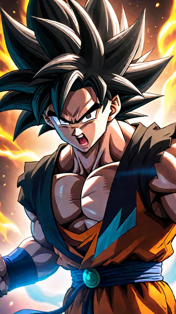  create an anime art of a showdown between dragon ball's black goku and broly, the legendary super saiyan. hyperrealistic, full body, detailed clothing, highly detailed, cinematic lighting, stunningly beautiful, intricate, sharp focus, f/1. 8, 85mm, (centered image composition), (professionally color graded), ((bright soft diffused light)), volumetric fog, trending on instagram, trending on tumblr, HDR 4K, 8K