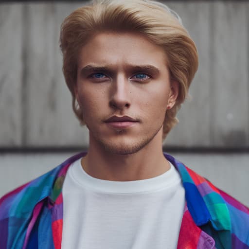 portrait+ style Russian LGBT queer action movie superstar blonde hunk dude face