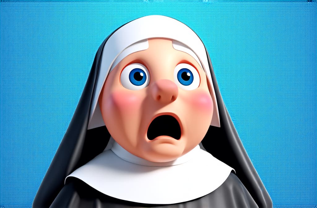  shocked surprised old nun isolated on white background, funny 3d cartoon illustration ar 3:2 {prompt}, maximum details